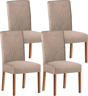 Obrázek produktu pro Sada 4 potahů na židle Unyqoos® (barva: béžová) – polyester/Elastan, elastické a pratelné, vhodné pro opěradlo o výšce 50–60 cm / sedák o šířce 38–45 cm, odnímatelné, vhodné pro hotely a svatby