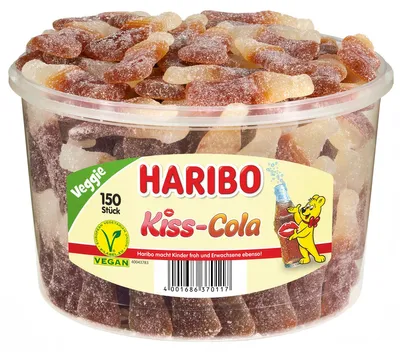 Obrázek produktu pro Haribo Kiss Cola kyselé ovocné žvýkačky s cukrem Veggie 1200g