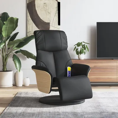 Produktbild von "2026 Promotion" Massagesessel mit Fußteil - Fernsehsesel - Schwarz Kunstleder - Couchsessel CC21648