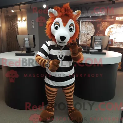 Produktbild von Maskottchen REDBROKOLY eines rostbraunen Zebras mit V-Ausschnitt-T-Shirt und Armbanduhren