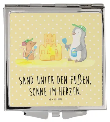 Produktbild von Mr. & Mrs. Panda Kosmetikspiegel Sommer Meer Strand - Gelb Pastell - Geschenk, am, Strandurlaub, Schminkspiegel, Kleiner Spiegel, Urlaub, Sommerferien, Kamin, Frauen
