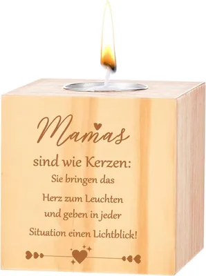 Produktbild von Geschenke für Mama – quadratischer Holzkerzenhalter, Kerzenhalter zum Muttertag, umweltfreundlicher Holz-Kerzenhalter als Geschenk für Mama, personalisiertes Mama-Geschenk