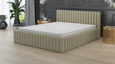 Produktbild von Polsterbett  LOGAN 140x200 mit Matratze und Bettkasten. Farbe: Beige.