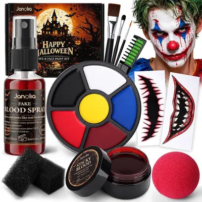 Obrázek produktu pro Sada na líčení na Halloween, obsahující obličejové barvy, umělou krev a umělou nos pro cosplay a karneval