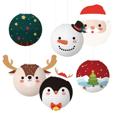 6 Papierlaternen 30 cm, Weihnachtsmotive, rund, für Dekoration