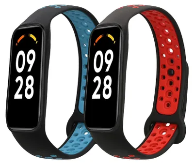 Produktbild von kwmobile 2x Uhrenarmband für Xiaomi Smart Band 8 Active Armband - Fitnesstracker Band Set aus TPU Silikon - Ersatzarmband Smartwatch - Schwarz Rot