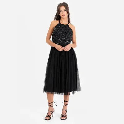 Produktbild von Maya Deluxe Damen Neckholder-Midikleid mit Verzierungen Brautjungfernkleid Schwa