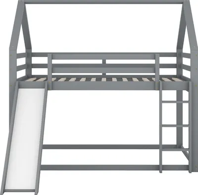 Obrázek produktu pro okwish dětská postel patrová postel 140x200, dětská patrová postel se skluzavkou a schody patrová postel postel z masivního borovicového dřeva bez matrace šedá
