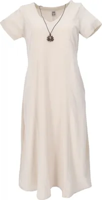 Produktbild von Weiches Bequemes Baumwollkleid, Sommerkleid mit Taschen im Leinen-Look - Leinenfarben, Damen, Baumwolle, Größe: S