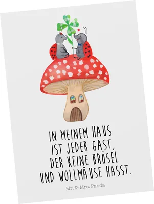 Produktbild von Mr. & Mrs. Panda Ansichtskarte Marienkäfer Fliegenpilz - Weiß - Geschenk, Postkarte, Ansichtskarten, Wohnung, Postkarten, Haus, Kunstkarten, Fleigenpilzhaus, Grußkarte
