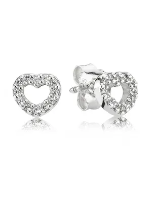 A pair of heart-shaped stud earrings with small stones.