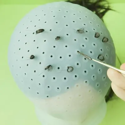 Produktbild von Silikon-Strähnenkappe mit Haken, Haarfärbekappe für Friseure, Applikator für Haaröl mit Pinselkopf, 2PC