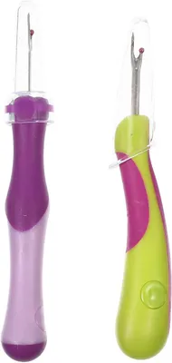 Produktbild von 2 Nahttrenner mit rutschfestem Griff und Edelstahlklinge, Kunststoff und Gummimaterial, inklusive transparenter Schutzkappe, Nähwerkzeug für verschiedene Stoffe und Garne
