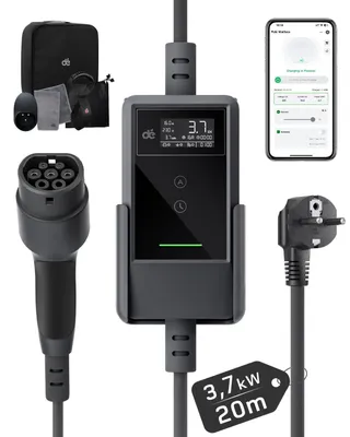 Obrázok produktu pre Nabíjací kábel pre elektromobily, typ 2, so zásuvkou Schuko a aplikáciou, 3,7 kW, 20 metrov, 6-16A