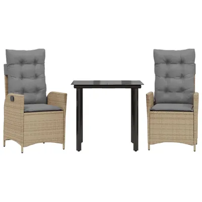 Immagine prodotto di vidaXL Set da pranzo da giardino 3 pezzi con cuscini Beige poly rattan