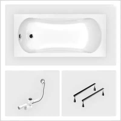 Produktbild von Rechteckige Badewanne - 170 x 70 cm - ohne Verkleidung - mit Füßen - Chromablauf - ARIA