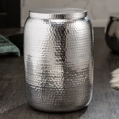 Image de riess-ambiente Table d'appoint artisanale ORIENT STORAGE 50 cm, finition argent martelé, avec espace de rangement, table basse ronde