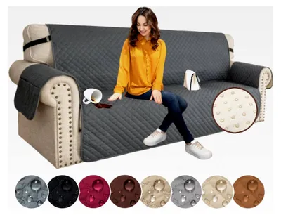 Produktbild von Sofaüberzug, 3-Sitzer Wendbar, Wasserdicht, Möbelprotektor, rutschfeste Sofabezüge für Haustiere (Dunkel Grau)
