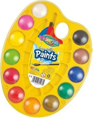 Image de Palette d'aquarelles et pinceau 12 couleurs