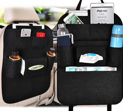 Produktbild von Navaris Auto Rücksitz Organizer Rücklehnenschutz - 56 x 42 cm - Filz Autositz Rückenlehnentasche - Kinder Rückenlehnenschutz Tasche in Schwarz