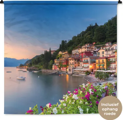 Produktbild von MuchoWow® Wandteppich Wandbehang Italien - Sonnenuntergang - See 120x120 cm Tapisserie Dekoration Wandtuch - Modern - Baumwollgewebe