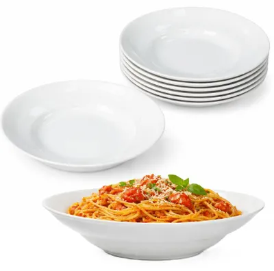 6 Pastaborden aus Porzellan, 26,5 cm, weiß, elegant, zeitlos