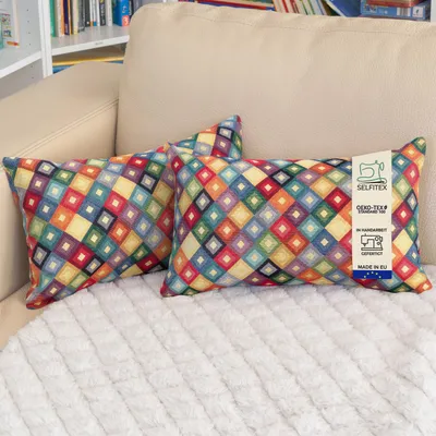 Produktbild von Selfitex 2er Set Bunte Couchkissen 30x50 cm, Sofakissen mit Füllung und Bezug, kuschelweiches Lesekissen, dekoratives Fernsehkissen, Deko- und Kopfkissen, Rückenkissen, Muster: Diamond