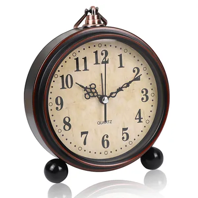 Produktbild von Analog Holz Wecker mit Snooze - Retro Uhr Rund mit Design Ziffernblatt Alarm - Leise Tischuhr Ohne Ticken