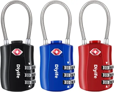 Produktbild von Reisegepäcksperre 3 Stück, 3-stellige Kombinationsschlösser, TSA-, für Koffer, schwarz, blau, rot