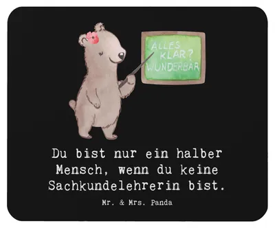 Produktbild von Mr. & Mrs. Panda Mauspad Sachkundelehrerin Herz - Schwarz - Geschenk, Mouse Pad, laptop mousepad, Witzig, Spruch, computermatte, Sachkundeunterricht, Grundschule, Lustig