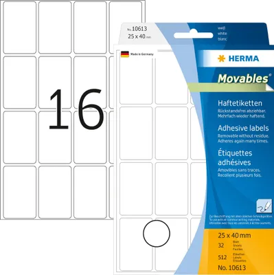 Produktbild von HERMA Etiketten "Movables" 25 x 40 mm zur Handbeschriftung weiß 384 Etiketten