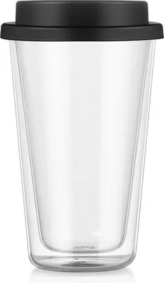 Produktbild von Doppelwandiger Glasbecher aus Borosilikatglas mit Deckel, wärmeisolierend, für den Heimgebrauch, Kaffeebecher, Schwarz