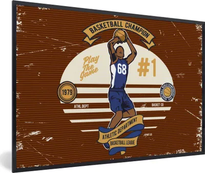 Produktbild von MuchoWow® MuchoWow® Gerahmtes Poster Mancave - Basketball - Retro - Rot 90x60 cm - Poster mit zchwarzem Bilderrahmen - Fotorahmen - Foto-Plakat