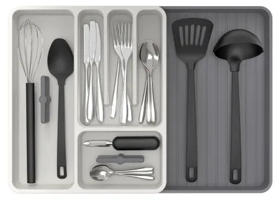 Besteck-Organizer ausziehbar, 8 Fächer, weiß, Kunststoff