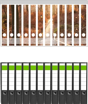 Produktbild von Wallario 12 Stück schmale Ordner inkl. Klebeetiketten mit Motive Weg in den Sonnenuntergang -  Set mit Rückenschildern / Ordnerrücken Stickern