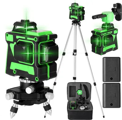 Produktbild von Kreuzlinienlaser KKmoon profi 3D Laser Level 12 Lines Grünes 360º Rotationslaser (Arbeitsbereich: 30 m) mit 1,2 m 3 Höhen verstellbarem stativ IP54 Staub & Wasserschutz mit zwei Batterien