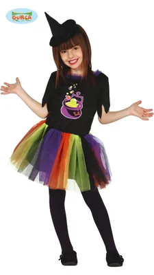Produktbild von bunte Kinder Hexe mit Tütü Kleid Hexenkostüm Gr. 98-146, Größe:110/116
