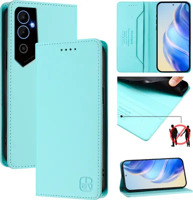 Produktbild von Lederhülle für Tecno Pova Neo 2 Hülle Flip Brieftasche Kartenfächern Ständer Schutzhülle Türkis