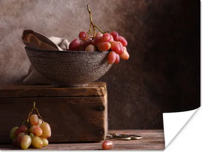 Produktbild von MuchoWow® Poster Rustikal - Weintrauben - Schale - Stilleben - Obst 160x120 cm - Foto Plakat