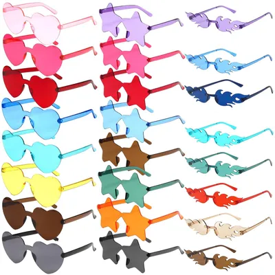 24er-Set randlose Herz-Sonnenbrillen, 3 Designs, transparent