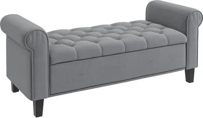 Produktbild von Polsterbank, Bettbank, Sitzbank in Samtoptik, Flurbank mit Stauraum fuer Schlafzimmer, bis 120 kg Belastbar, Grau, 126x48,5x47cm