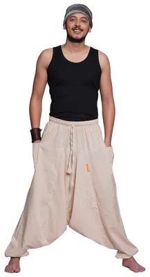 Immagine prodotto di Pantaloni harem "Singharaja" pantaloni per il tempo libero pantaloni aladino pantaloni harem yoga goa sarouel uomo, beige
