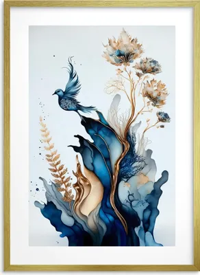 Productafbeelding van Prachtig wanddecor: marineblauw, goud, glamoureuze wandposter