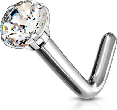 Produktbild von Nasenpiercing Titan Stecker Nasenstecker Stift Nasen Piercing gebogen Zirkonia Kristall L-Form Autiga®  silber 0,8 mm 6 mm