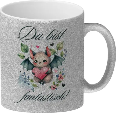 Produktbild von niedliche Fledermaus mit Herz Glitzer-Kaffeebecher mit Spruch Du bist