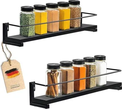 Obrázek produktu pro Sada 2 ks černých držáků na bylinky – kuchyňský organizér na bylinky a koření – 40 x 9 cm