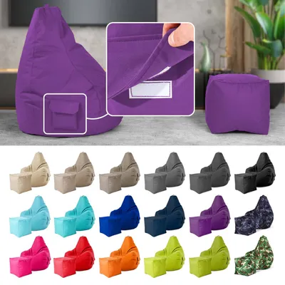 Produktbild von Green Bean® 2er Set Sitzsack + Hocker "Cozy+Cube" - mit EPS Perlen Füllung - robust waschbar schmutzabweisend - Lila