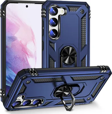 Produktbild von Schutzhülle für Samsung Galaxy S23+, Dual Layer Robust Militäre Fallschutz Hülle mit Ringhalterung Ständer Blau