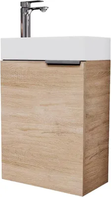 Produktbild von Waschtisch mit Unterschrank 40 cm, Gäste-WC & Bad, Badmöbel klein | Badmöbel Set für kleine Bäder, Keramik Waschbecken, Waschtischunterschrank für Badezimmer, Gäste-Bad & WC, sonoma eiche