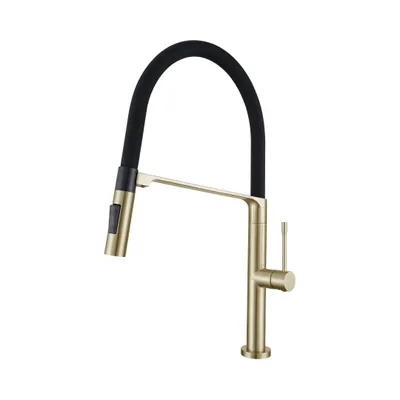 Productafbeelding van VBChome keukenkraan, champagnegoud, met flexibele douchekop, 360° draaibaar, 2 straalstanden, keramische cartridge, mengkraan, hoogte 475 mm